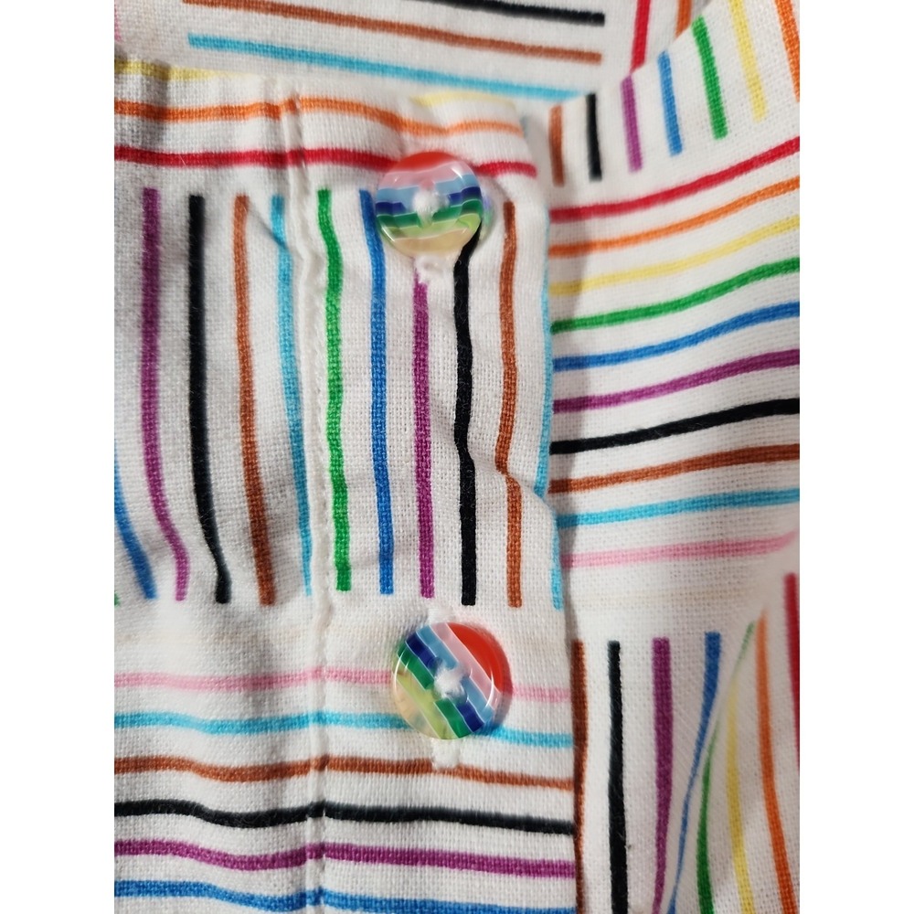 Rainbow Striped Linen Blend Tiered Mini Dress Pockets Sleeveless Tie Strap L - Picture 6 of 8